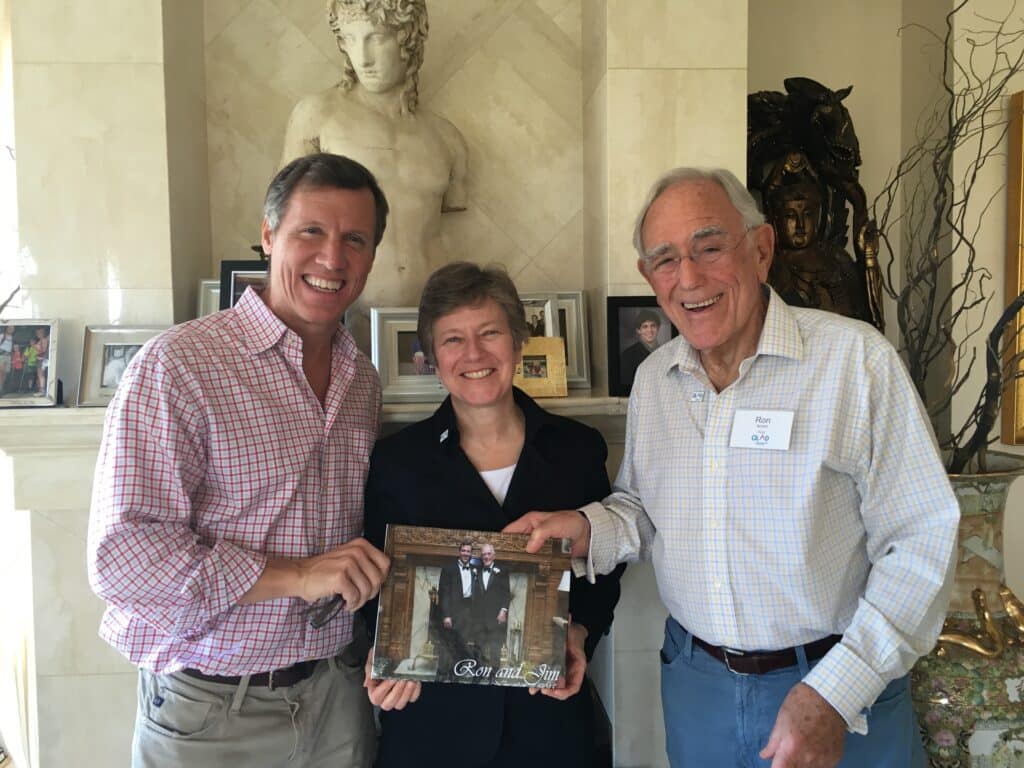 Ron Ansin (right) with his husband Jim Stork and GLAD Senior Director of Civil Rights and Legal Strategies Mary L Bonauto