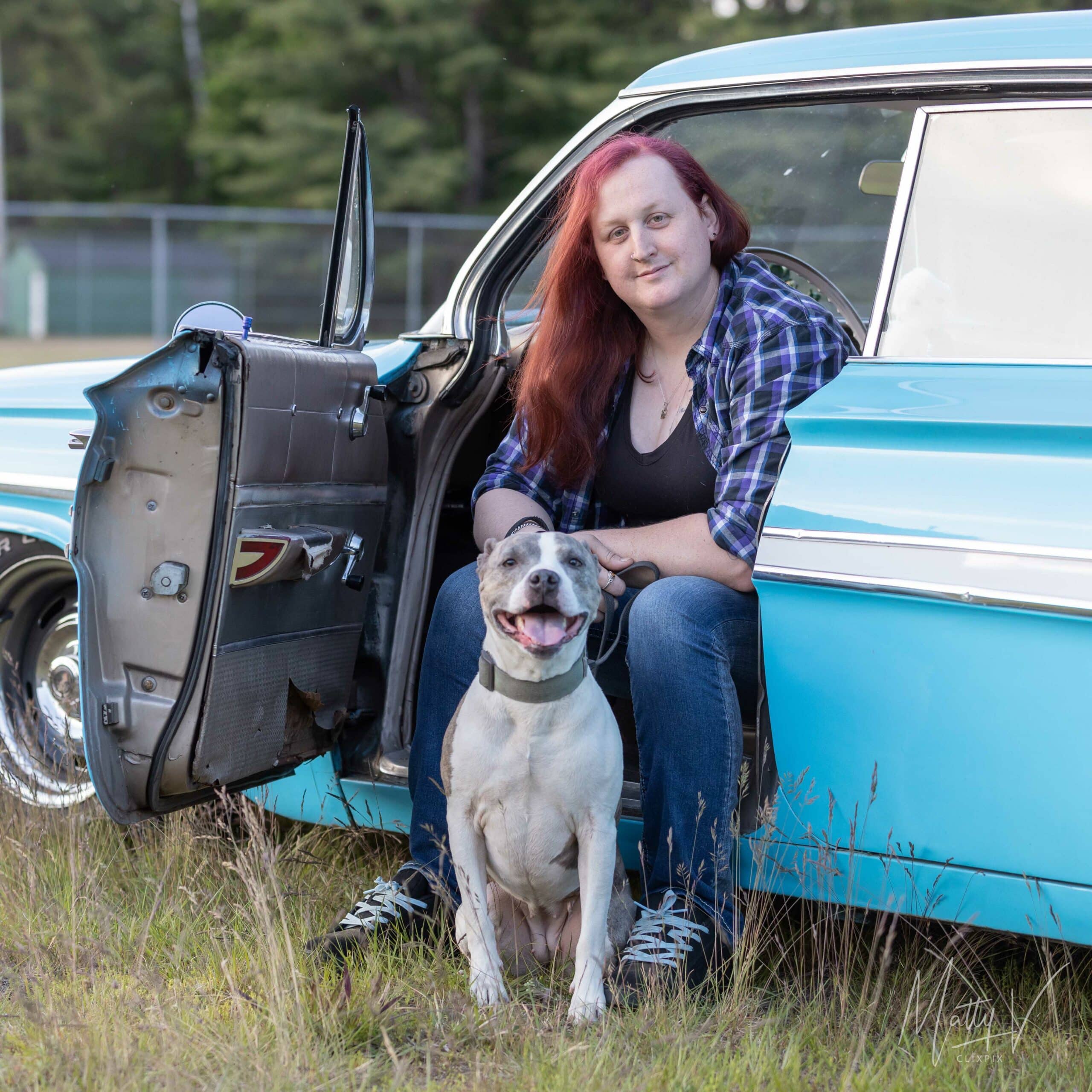 A photo of Lillian Bernier with her dog.