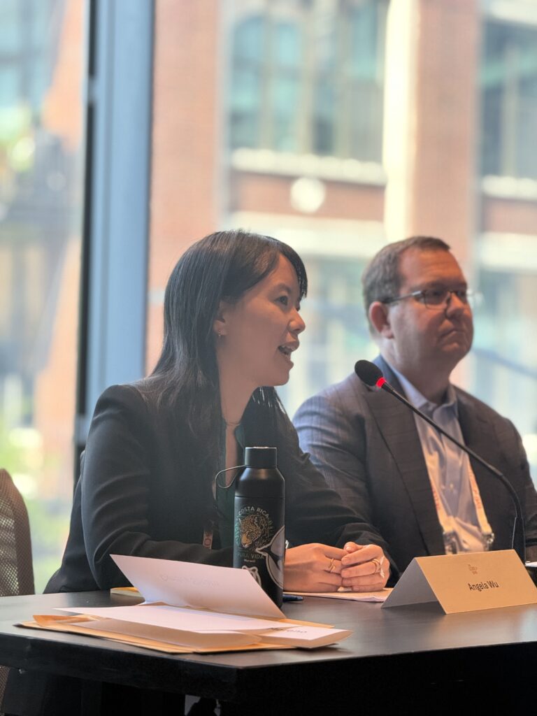 Angela speaking on a panel at a law conference